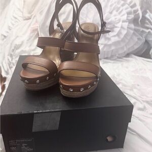 Coach Brown Platform Sandals with Silver Accents